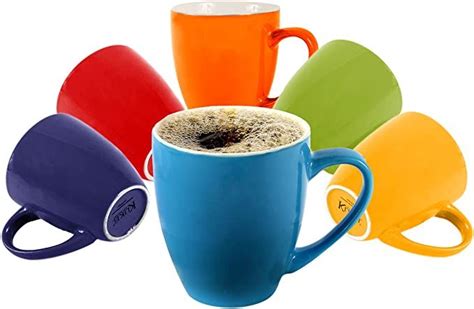 Colorful Stoneware Coffee Mugs Set Of