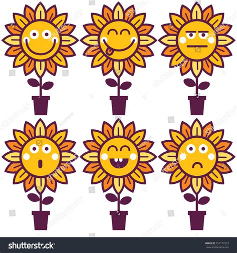 Sunflower Emoticon Set Card Sticker Label Stock Vector Royalty Free