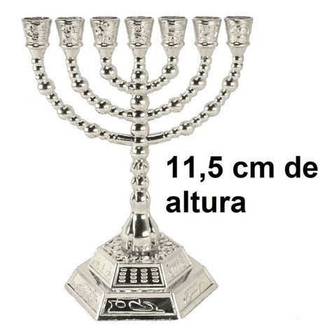 Candelabro Sete Pontas Menora 12 Tribos De Israel Prata No Shoptime