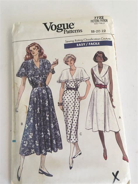 90s Vogue Dress Pattern 1990s Wrap Dress Pattern 7722 UNCUT Etsy