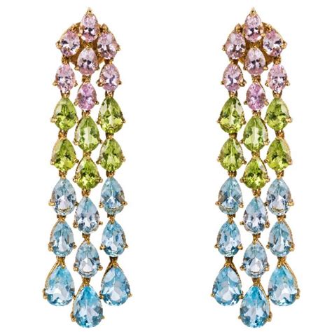 Gemstone Aquamarine Gold Earrings at 1stDibs