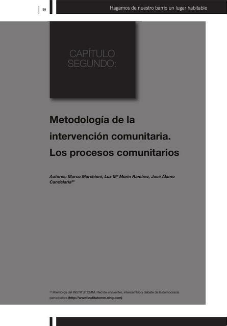 Metodología De La Intervención Comunitaria Los Procesos Comunitarios