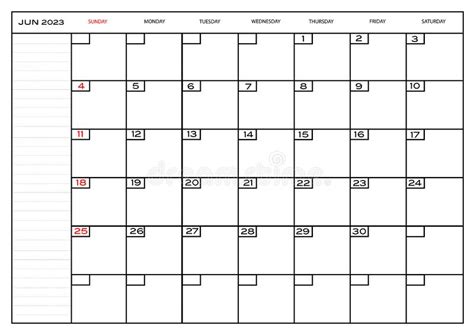 2023年6月 向量例证 插画 包括有 提示 计划 例证 模板 星期六 办公室 星期一 月度 256216088