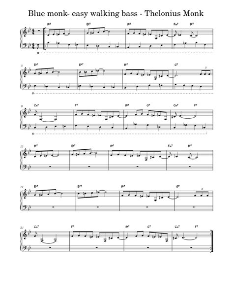 Blue Monk Thelonious Monk Simple Walking Bass Line Sheet Music For