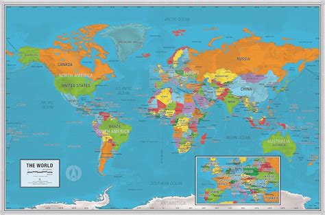 World MegaMap 1 20 Wall Map Laminated Educational Poster 48 OFF