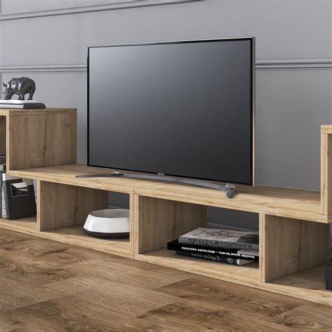 Cubicco Modern Engineered Wood Tv Stand For Tvs Up To 55 Beige Oak Veneer