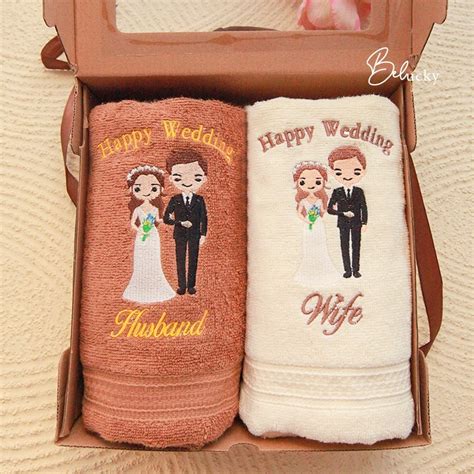 Jual Handuk Couple Seserahan Hampers Ready Bordir Pasangan Gift Set Box