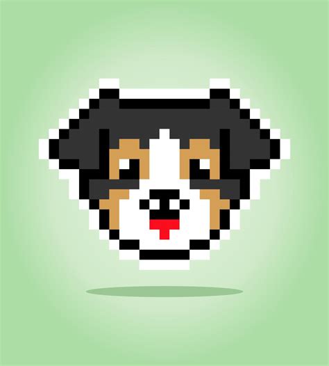 8 bit pixel of australian shepherd dog. Animal head for asset games in ...