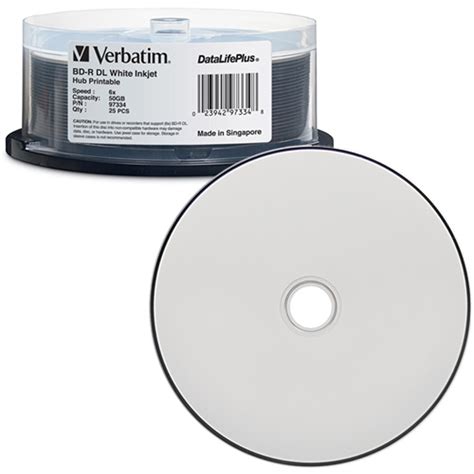 Verbatim BD R DL 50GB 6X DataLifePlus White Inkjet Hub Printable