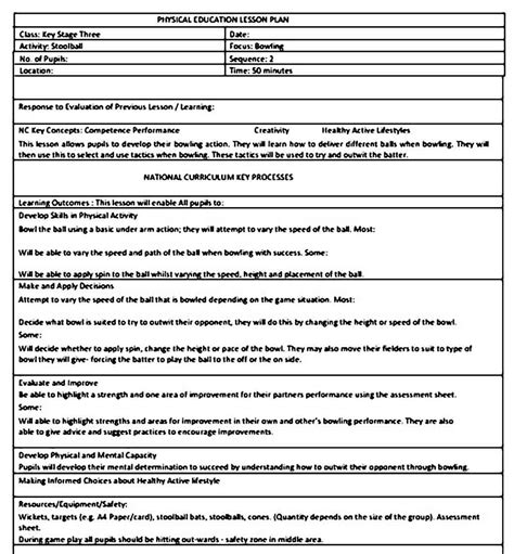 Sample Physical Education Lesson Plan Template Artofit