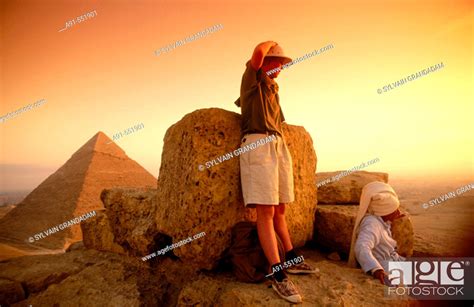 Climbing On A Pyramid Gizeh Egypt Stock Photo Picture And Rights