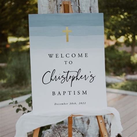 Baptism Welcome Sign Template Light Blue Watercolor Baptism Etsy