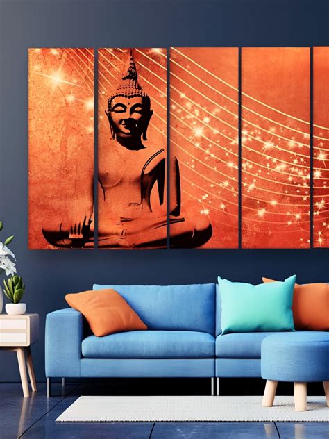 Buy Casperme 5 Pcs Orange Wooden Buddha Big Wall Painting Wall Art
