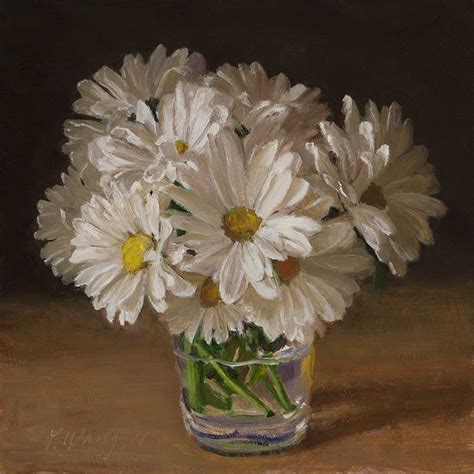 Wang Fine Art: white daisy painting original still life flower