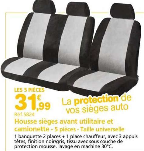 Promo Housse Sièges Avant Utilitaire Et Camionette 5 Pièces Taille