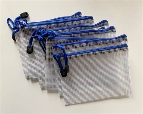 10 Mesh Zipper Bag A6 Blue Zipper Pouch PVC Clear Coin Purse Blank