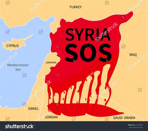 Syria Country Map Silhouette Blood Red Vetor Stock Livre De Direitos