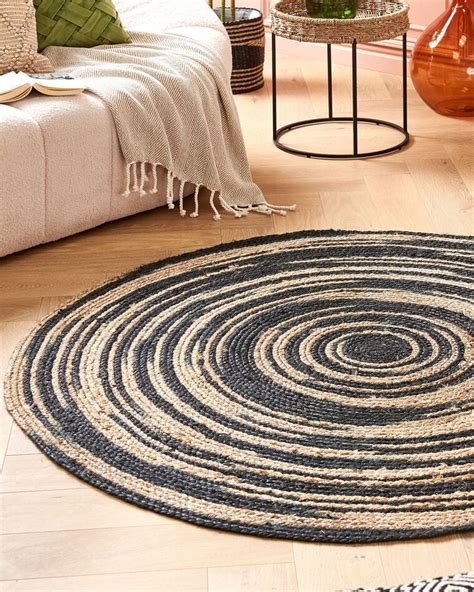 Tapis Rond 140 Cm Beige Et Noir Artora Belianifr