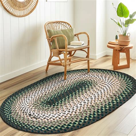 Super Area Rugs 7x9 Green Ivory Oval Large Braided Rug