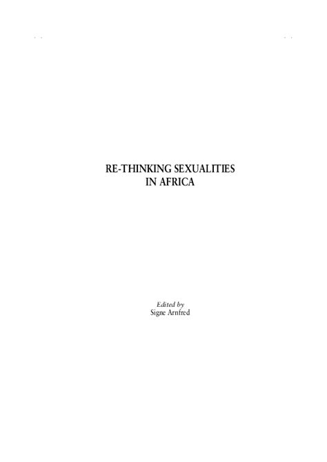 Pdf Rethinking Sexualities In Africa S Arnfred