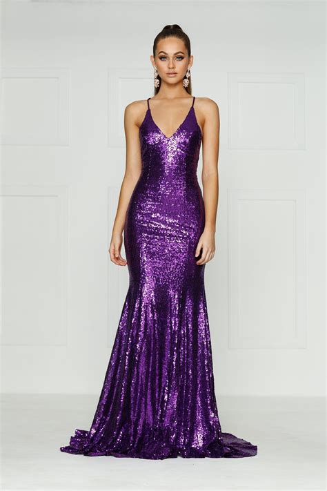 Kendall Sequin Gown Purple Neon Prom Dresses Long Sequin Dress