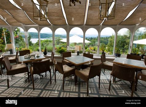 A Hotel Dining Room In The Lake District Overlooks Lake Windermere