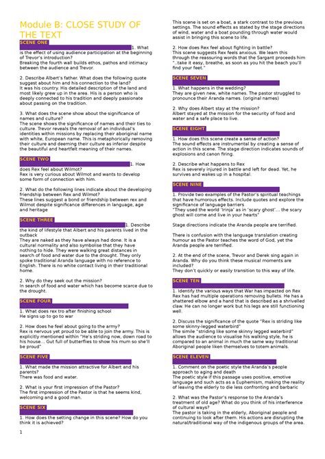 Module B English Notes Module B Close Study Of The Text Scene One