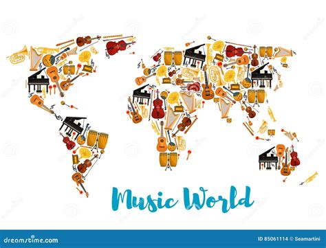 Instruments De Musique Formant La Carte Du Monde Illustration De
