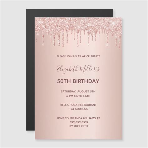 Birthday Party Rose Gold Glitter Drip Invitation Zazzle