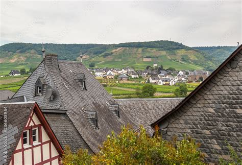 View between the rooftops of the village of Beilstein with a ...