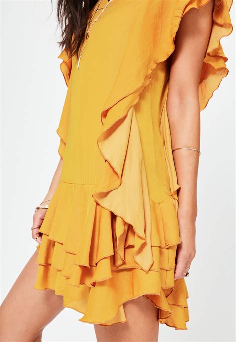 Missguided Yellow Ruffle Layered Mini Dress Lyst