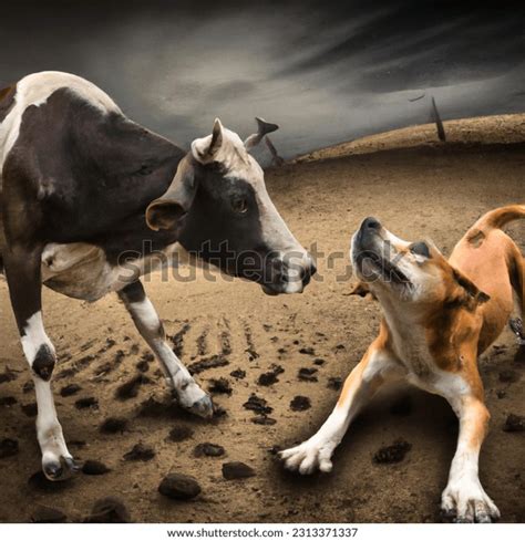 Close Photo Cow Dog Fighting Empty AI-generated image 2313371337 ...