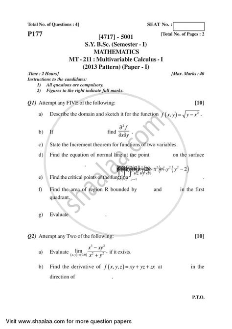 Multivariable Calculus B Sc Mathematics Semester Sybsc