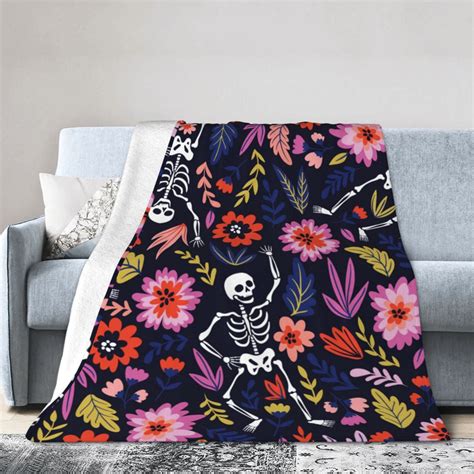 Ocsxa Flannel Fleece Dancing Skeletons Floral Garden Print Throw