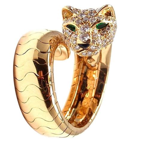 Cartier Onyx Emerald Diamond Gold Panther Ring At Stdibs Cartier