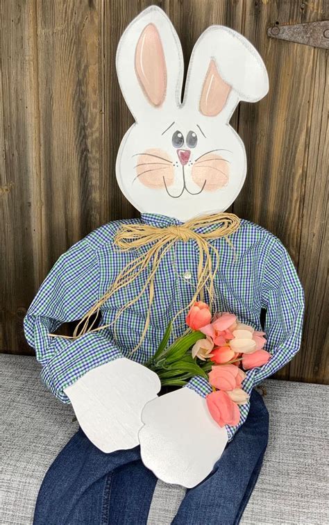 Easter Porch Bunny Porch Decor Posable Easter Sitting Bunny Wooden