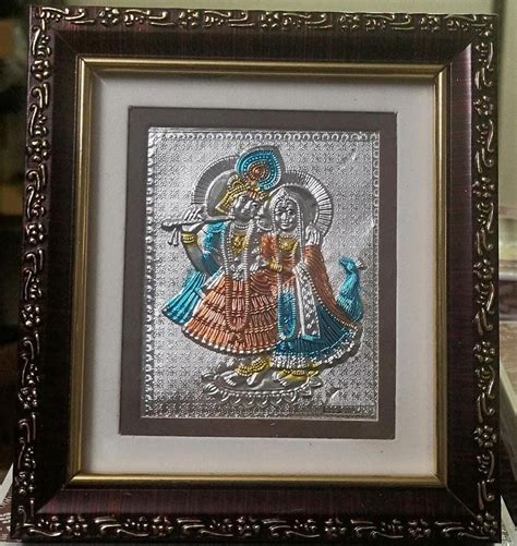 Silver Radha Krishna Ji Gods Photo Brown Frames Momento With