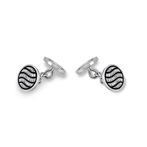 White Gold Diamond And Enamel Cufflinks Rich Diamonds