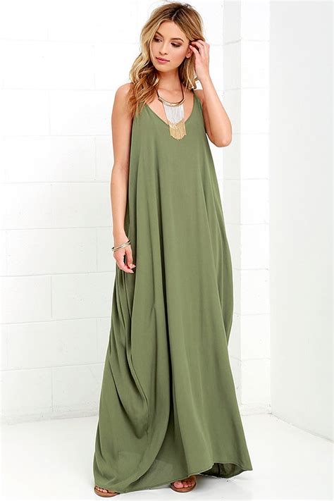 Lovely Olive Green Dress Maxi Dress Gauzy Dress 4900 Lulus