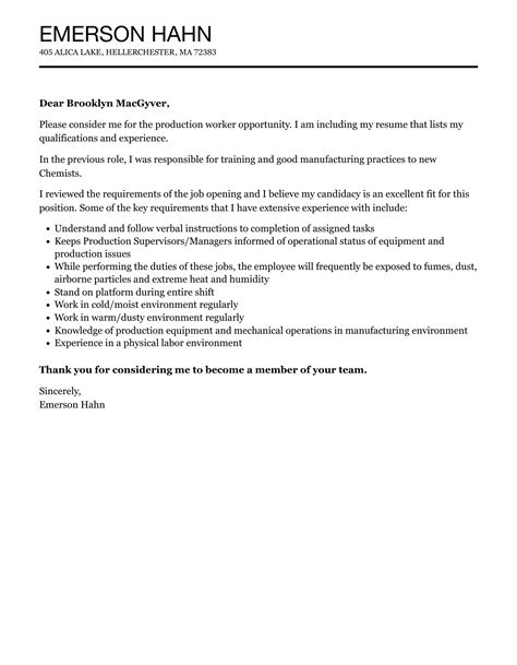 Production Worker Cover Letter Velvet Jobs