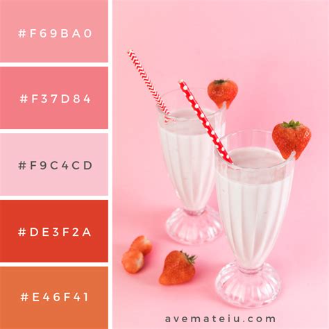 Glasses Of Strawberry Milkshake With Pink Background Color Palette 251