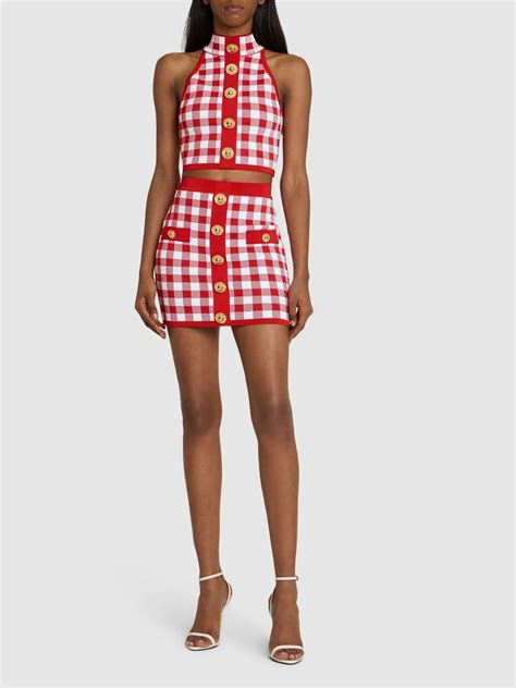 BALMAIN Check Knit Mini Skirt Balmain