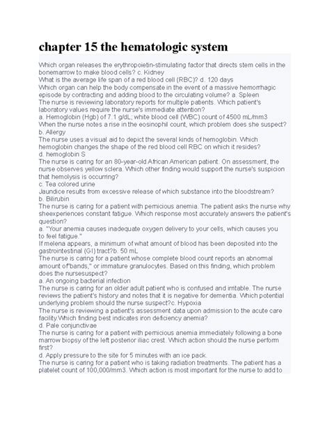 Chapter Medsurg Answer Key Chapter The Hematologic System