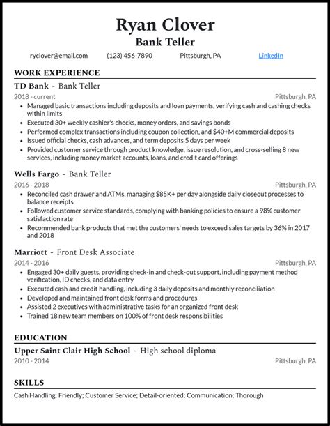 Teller Resume Examples Bank Teller Resume Sample Writing Tips