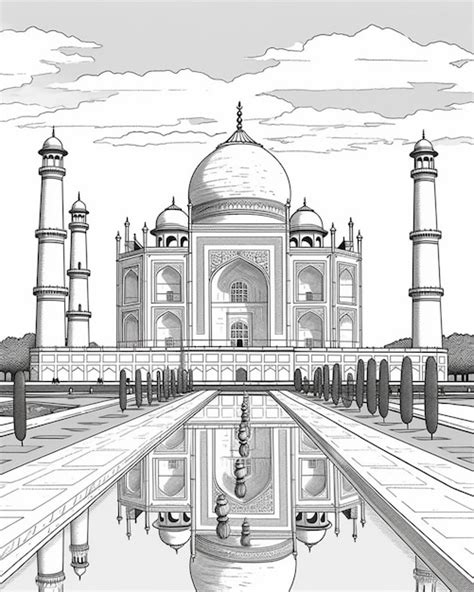 Um Desenho Em Preto E Branco De Um Taj Mahal Um Reflexo No Ai