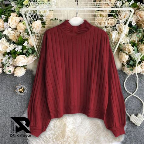 Jual Sweater Rajut Jovanka Oversize Premium Maroon Baju Rajut Wanita