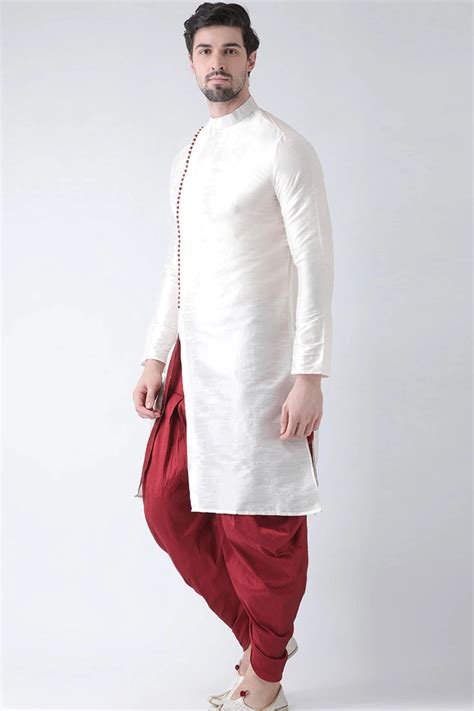 Solid Color Dupion Silk Kurta Set In White Ucchal Fashion