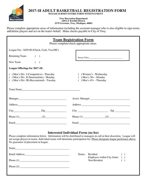 Free Basketball Registration Forms In Pdf Ms Word Excel