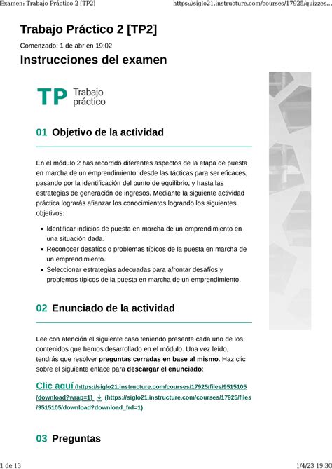 Examen Trabajo Práctico 2 TP2 pdf desarrollo Desarrollo Emprendedor