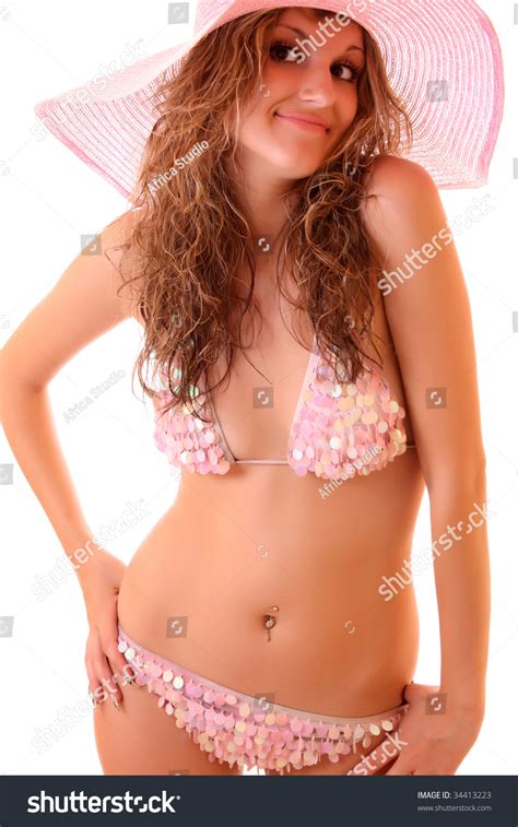 Sexy Blonde Model Pink Bikini Foto Stok 34413223 Shutterstock